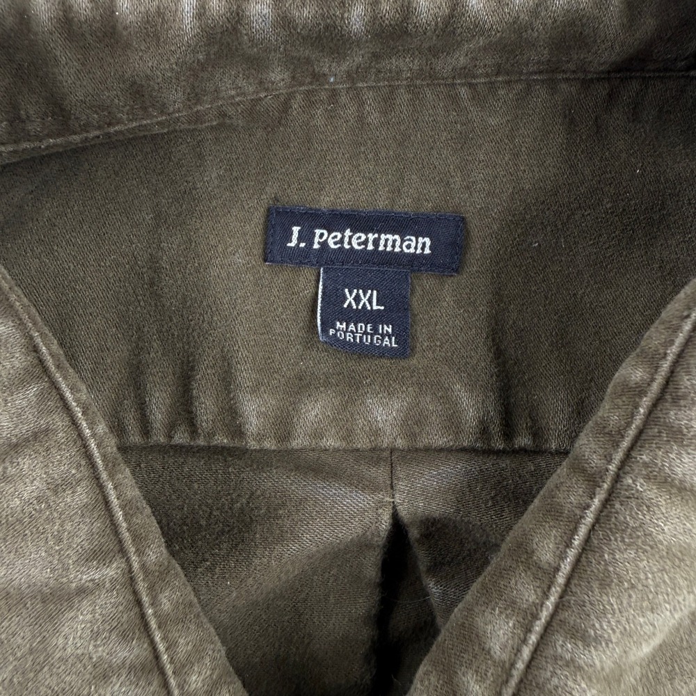 J. Peterman Shirt Mens XXL Green Flannel Button Down Heavy Cotton Portugal Made - Picture 6 of 8